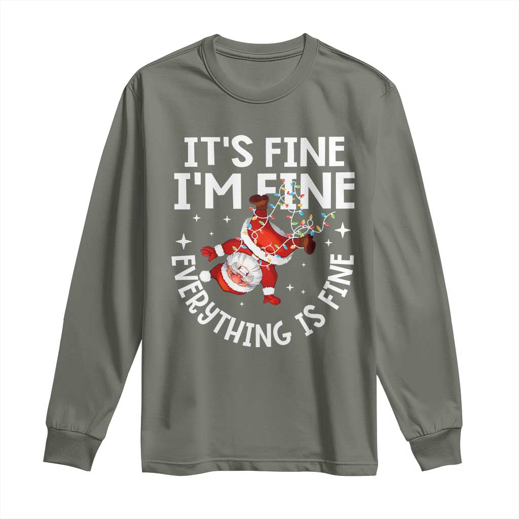 Funny Christmas Santa Long Sleeve Shirt It's Fine I'm Fine Everything Is Fine