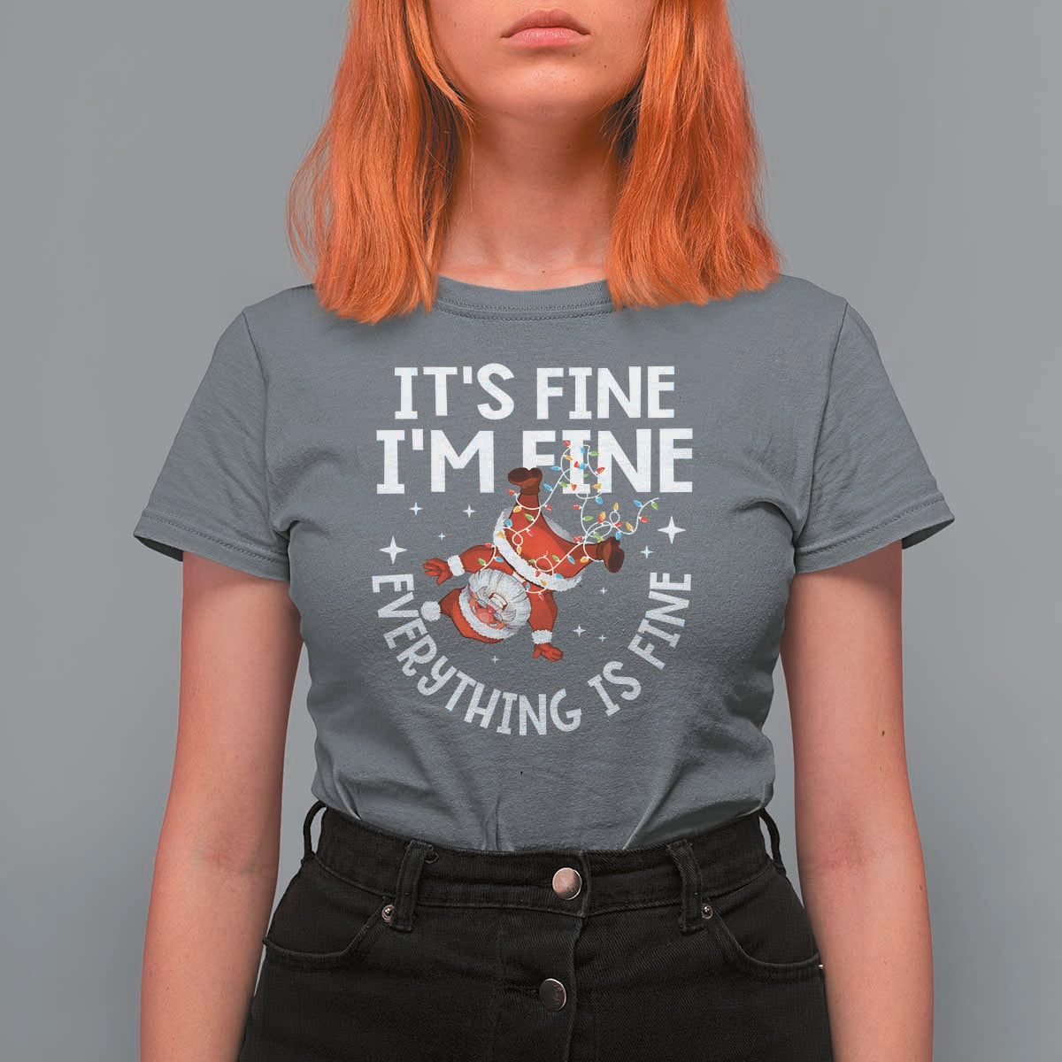 Funny Christmas Santa T Shirt For Women It's Fine I'm Fine Everything Is Fine - Wonder Print Shop