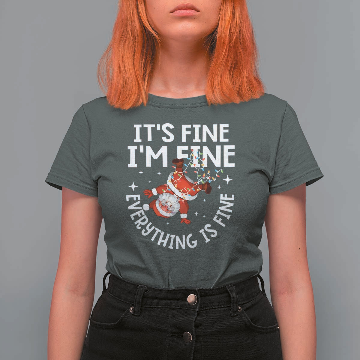 Funny Christmas Santa T Shirt For Women It's Fine I'm Fine Everything Is Fine - Wonder Print Shop