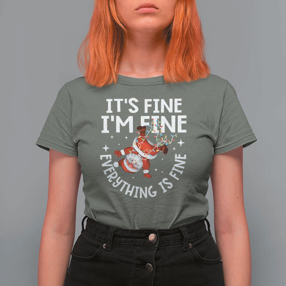 Funny Christmas Santa T Shirt For Women It's Fine I'm Fine Everything Is Fine - Wonder Print Shop