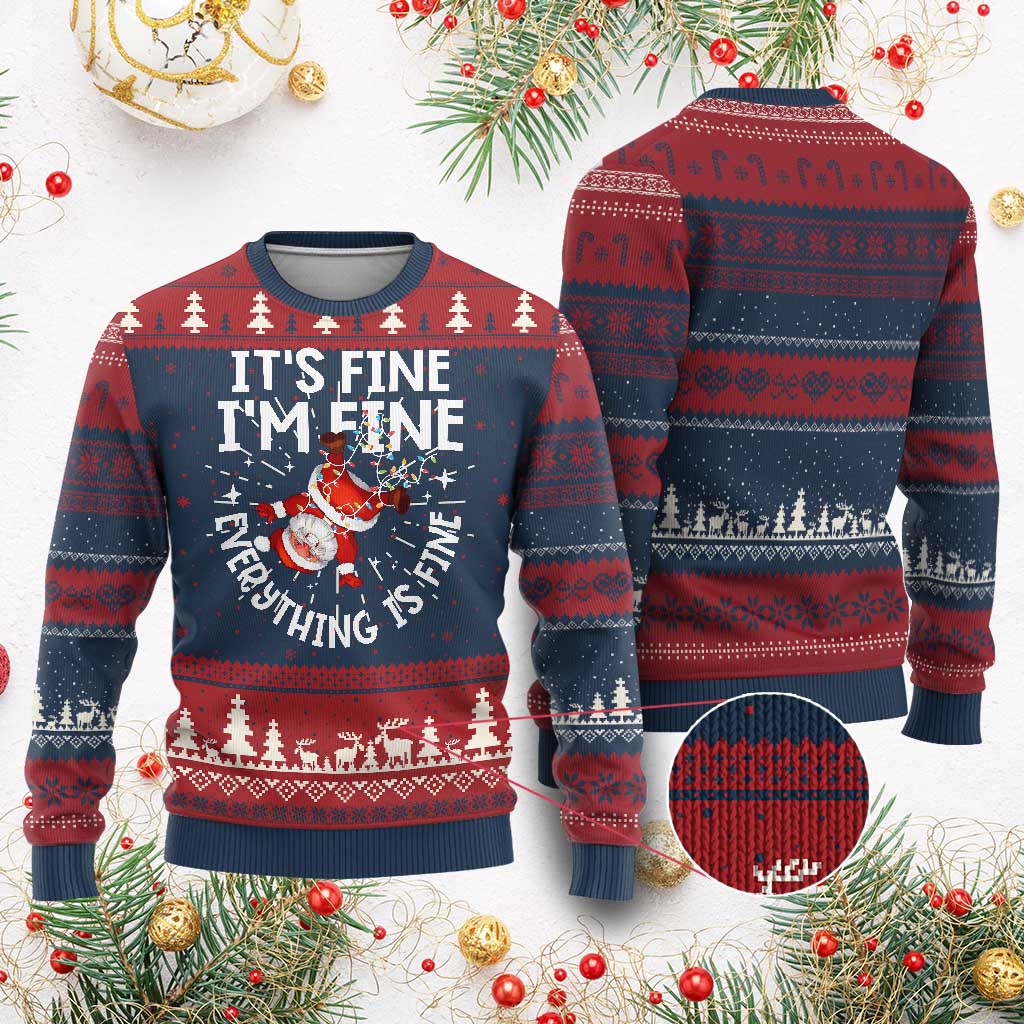 Funny Santa Ugly Christmas Sweater It's Fine I'm Fine Everything Is Fine - Wonder Print Shop