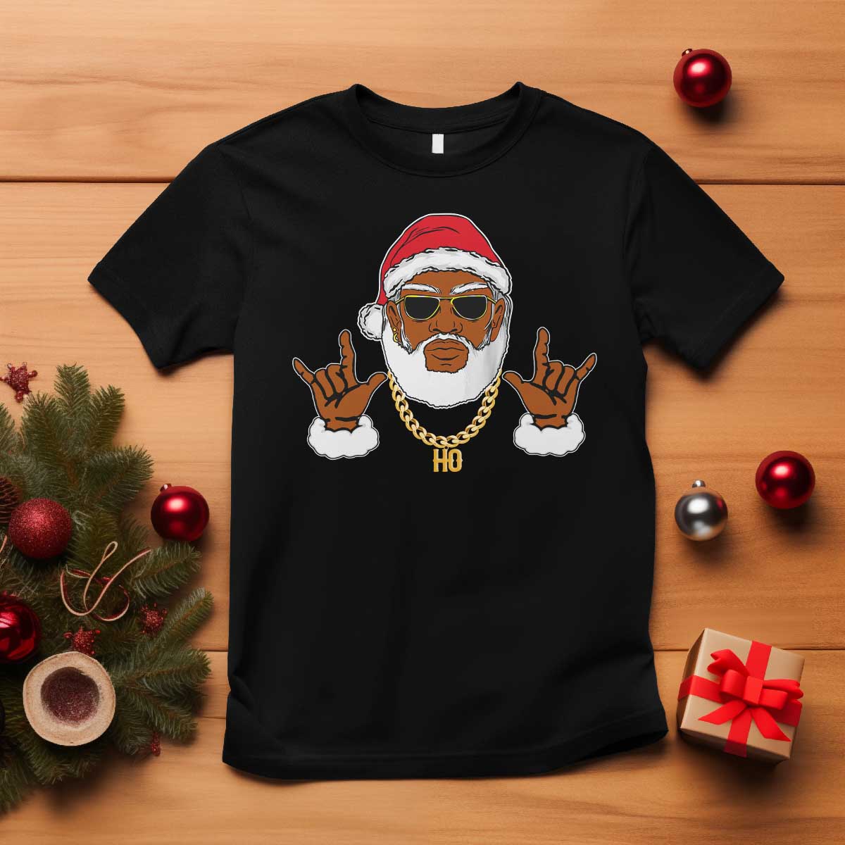 Funny Christmas Santa T Shirt Black Hip Hop Santa African American Santa Rapper Fan Gift - Wonder Print Shop