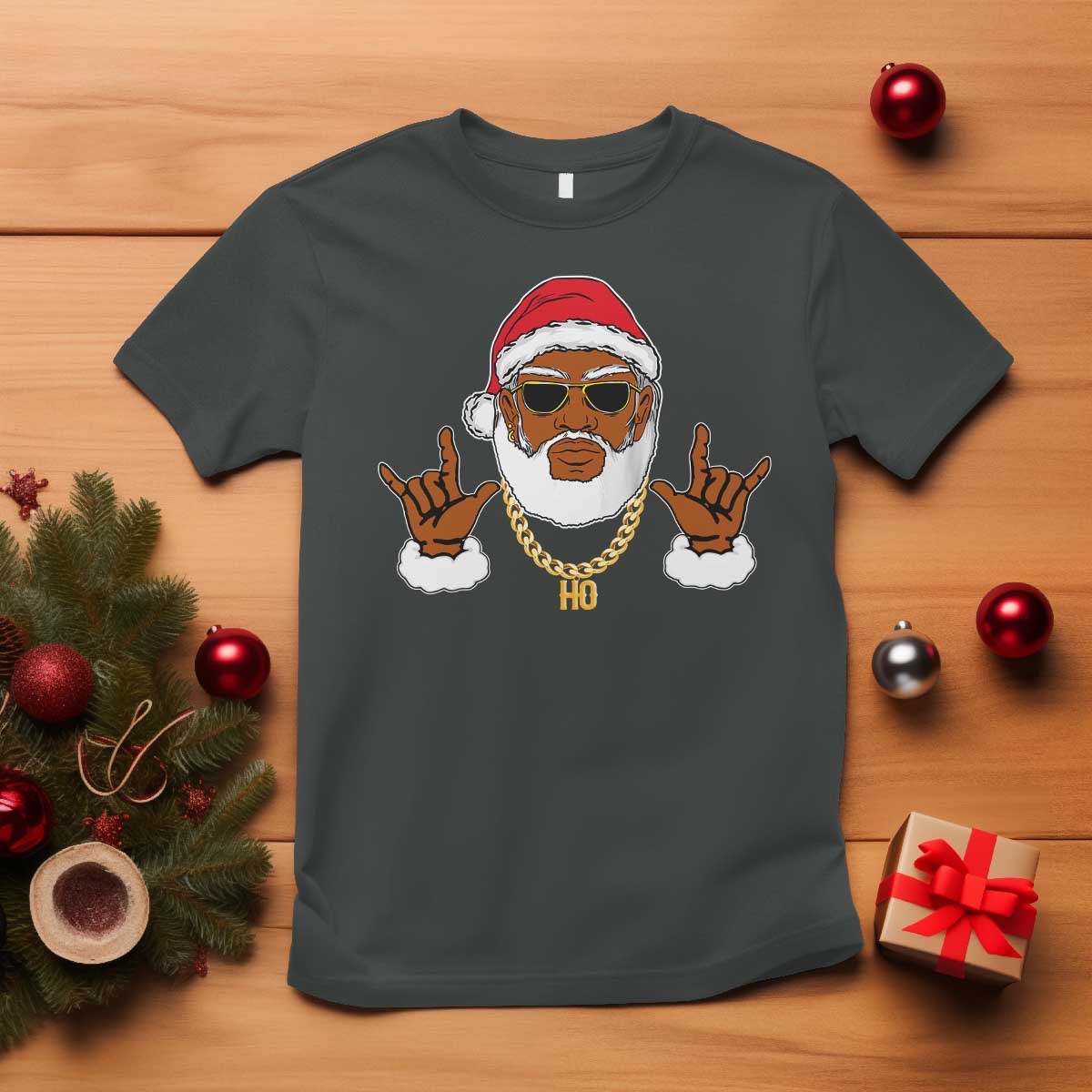 Funny Christmas Santa T Shirt Black Hip Hop Santa African American Santa Rapper Fan Gift - Wonder Print Shop