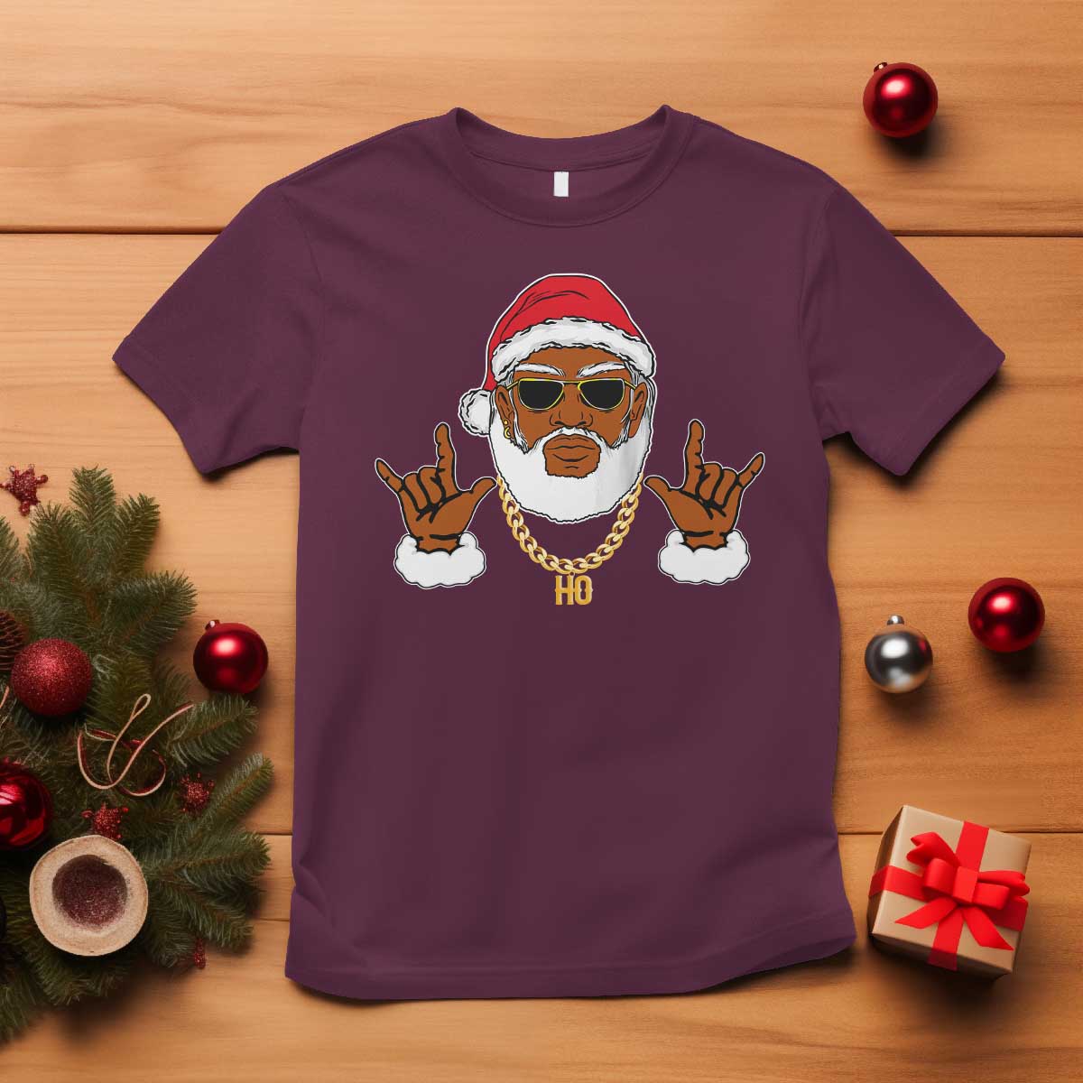 Funny Christmas Santa T Shirt Black Hip Hop Santa African American Santa Rapper Fan Gift - Wonder Print Shop
