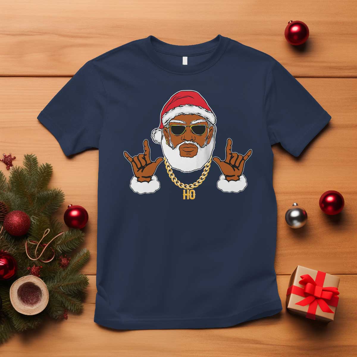 Funny Christmas Santa T Shirt Black Hip Hop Santa African American Santa Rapper Fan Gift - Wonder Print Shop