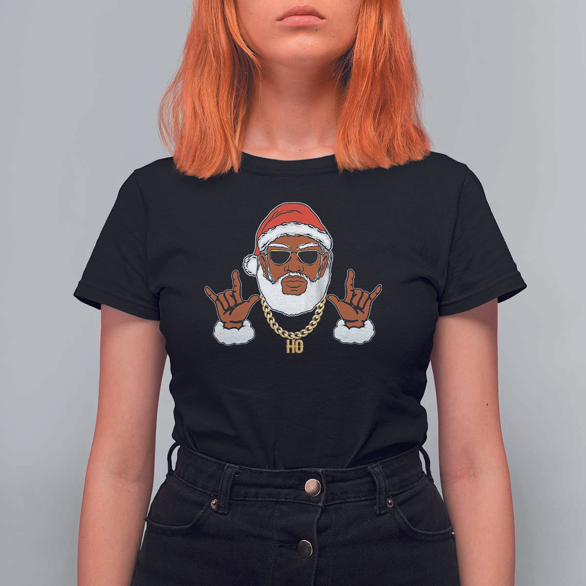 Funny Christmas Santa T Shirt For Women Black Hip Hop Santa African American Santa Rapper Fan Gift - Wonder Print Shop