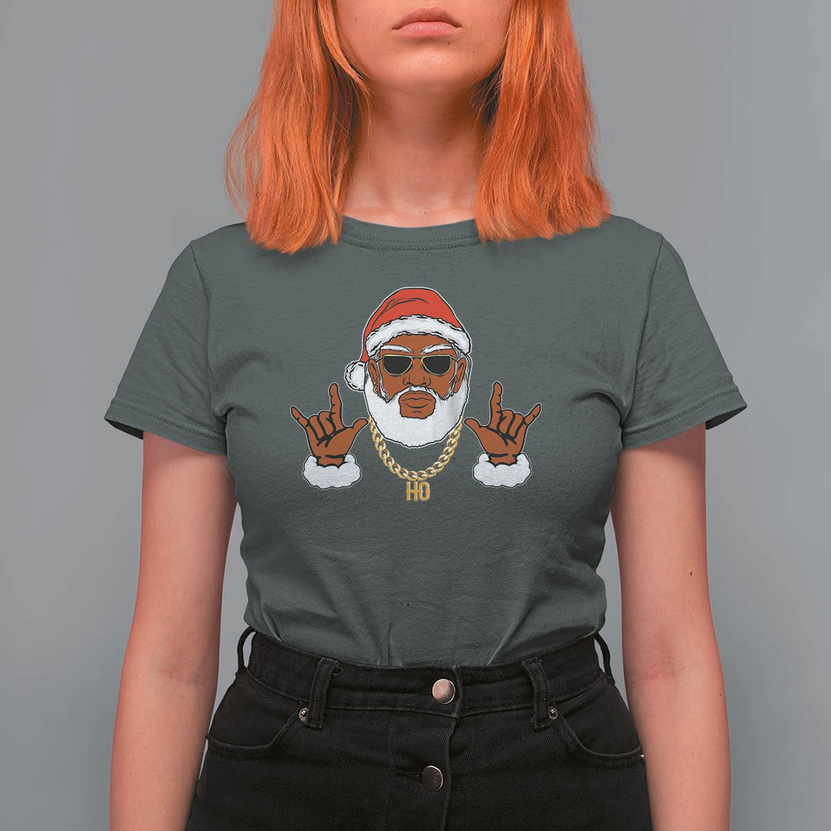 Funny Christmas Santa T Shirt For Women Black Hip Hop Santa African American Santa Rapper Fan Gift - Wonder Print Shop