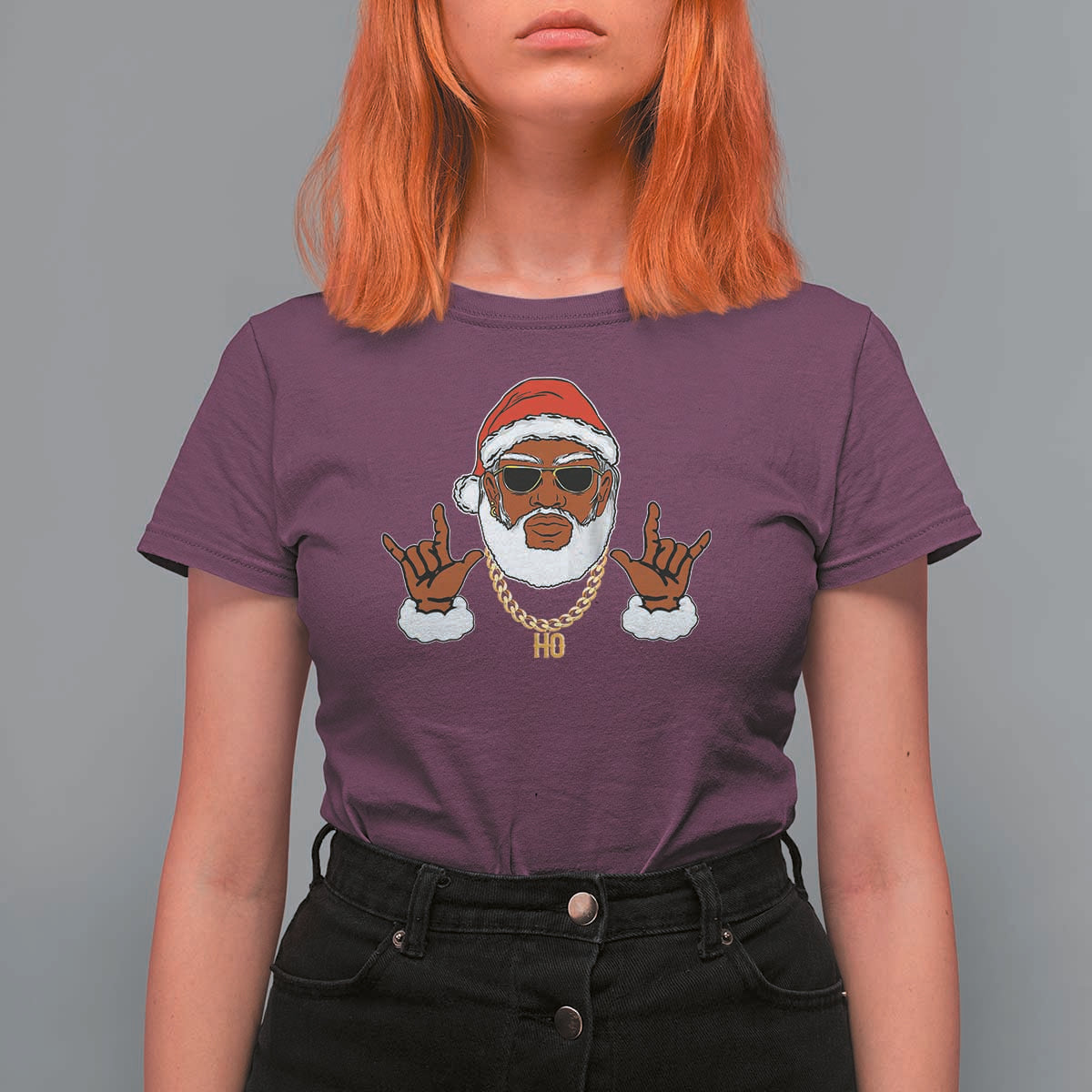 Funny Christmas Santa T Shirt For Women Black Hip Hop Santa African American Santa Rapper Fan Gift - Wonder Print Shop