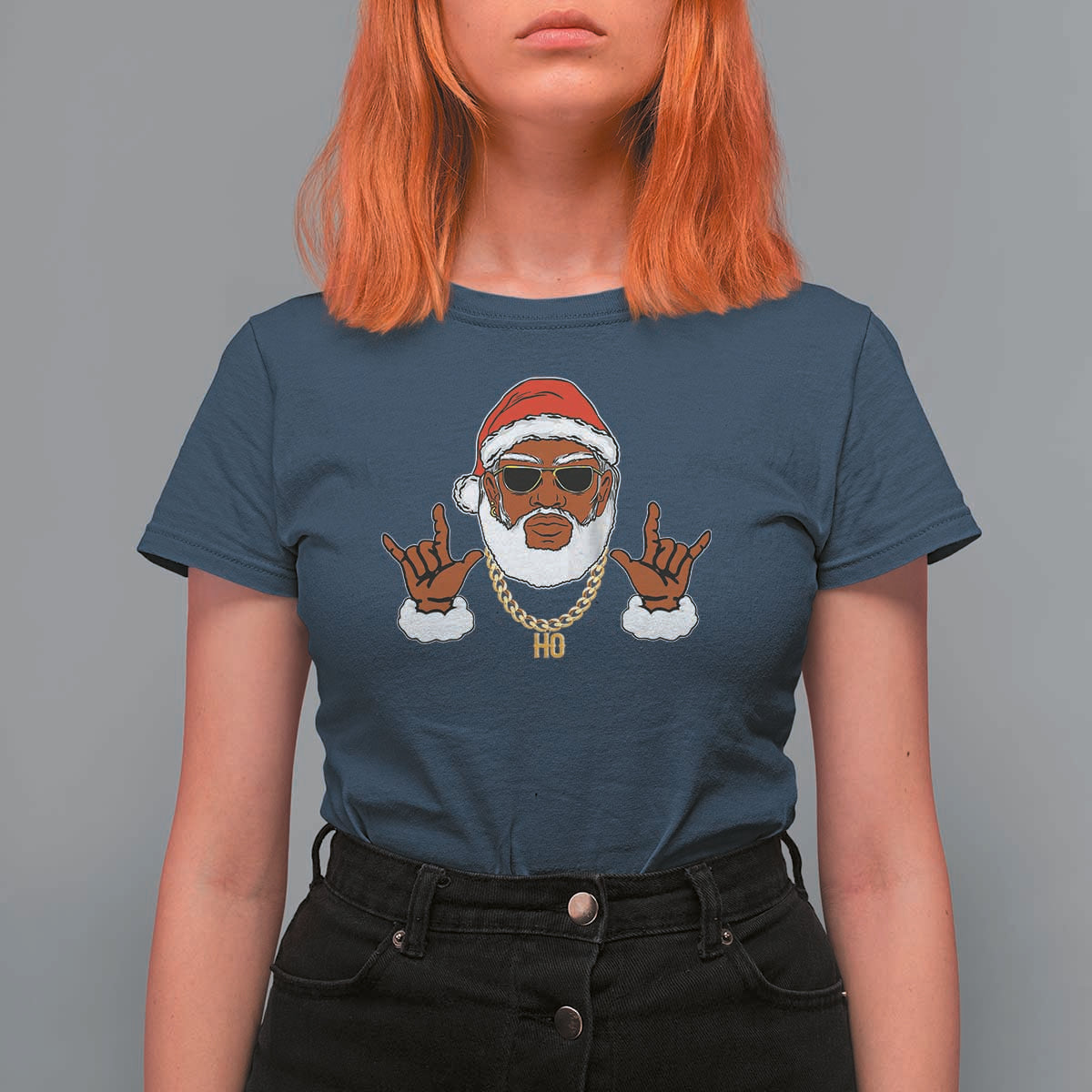 Funny Christmas Santa T Shirt For Women Black Hip Hop Santa African American Santa Rapper Fan Gift - Wonder Print Shop