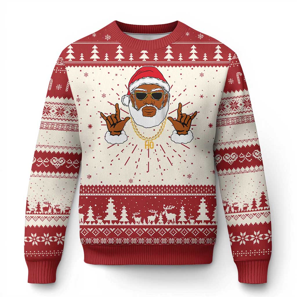 Funny Santa Ugly Christmas Sweater Black Hip Hop Santa African American Santa Rapper Fan Gift - Wonder Print Shop