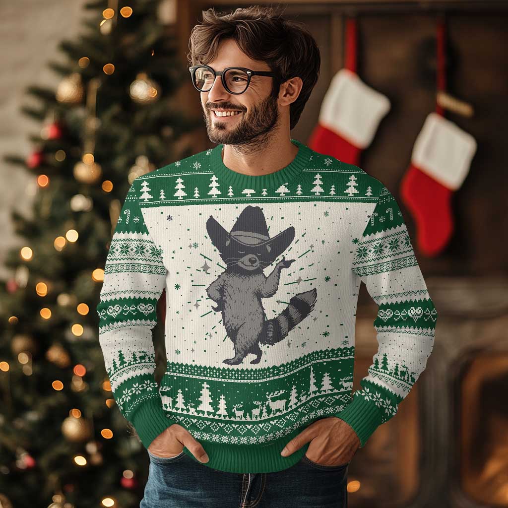 Vintage Raccoon Cowboy Ugly Christmas Sweater Cowgirl Trash Panda Western Country - Wonder Print Shop