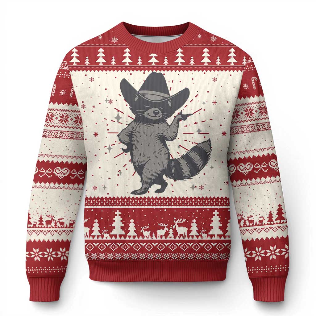 Vintage Raccoon Cowboy Ugly Christmas Sweater Cowgirl Trash Panda Western Country - Wonder Print Shop