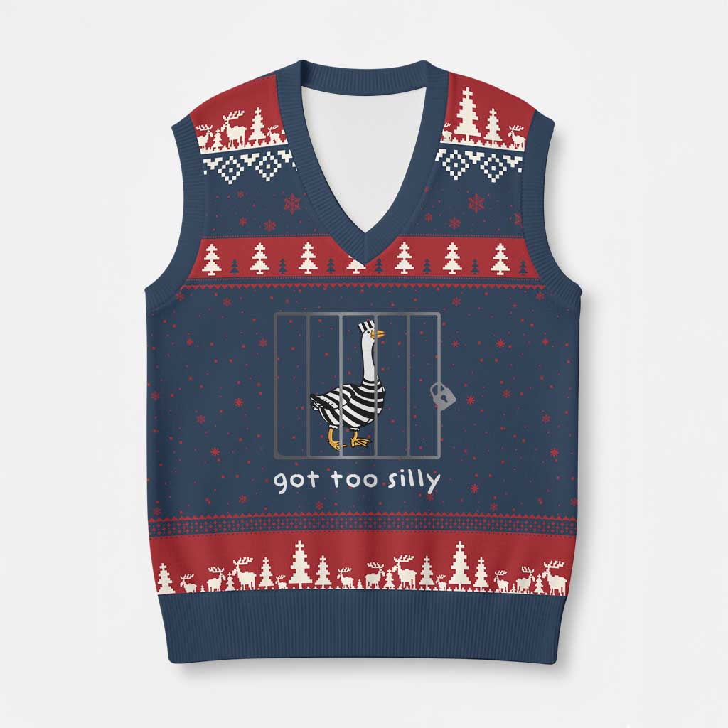 Silly Goose V-Neck Knit Sweater Vest Got Too Silly