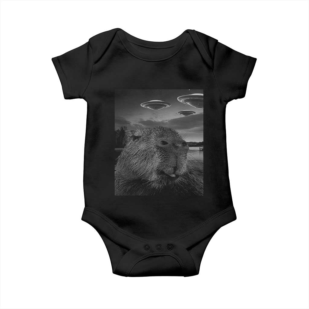 Funny Graphic Capybara Selfie with UFOs Weird Baby Onesie