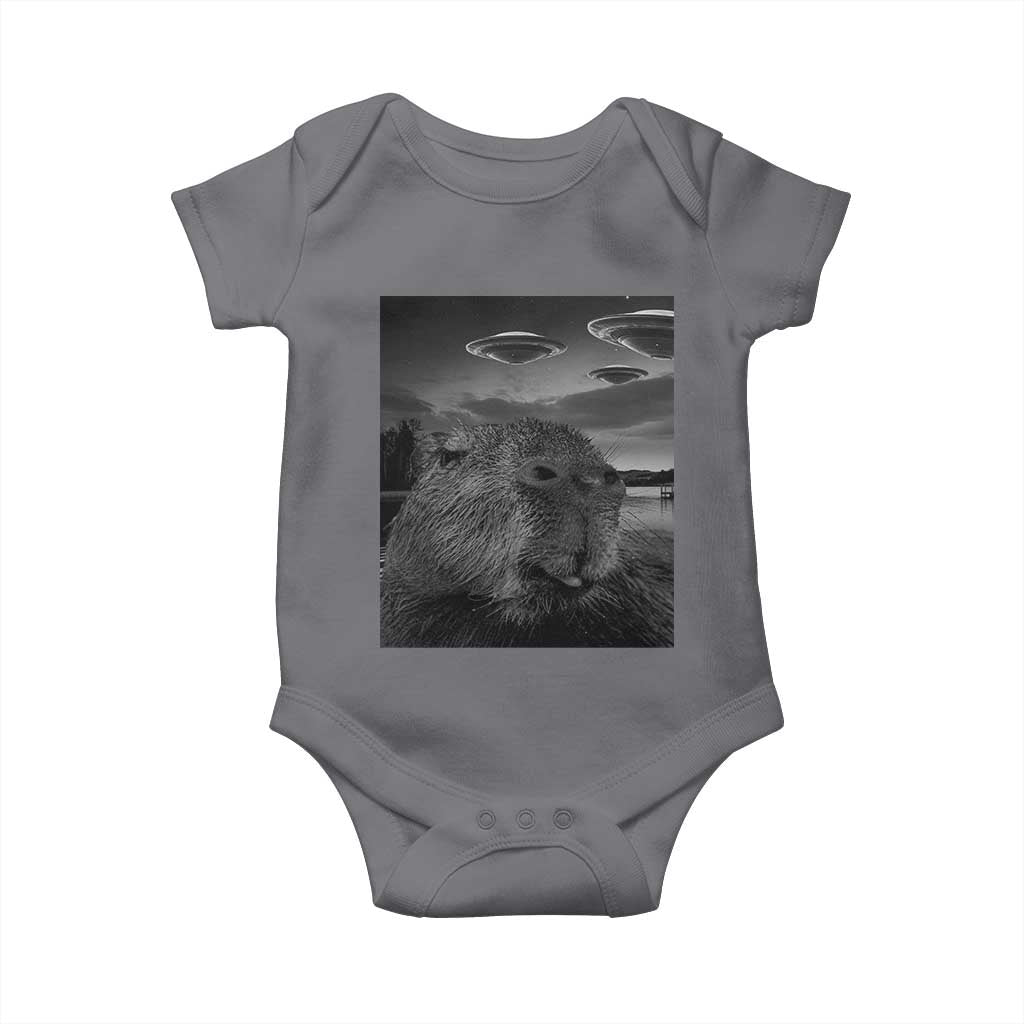 Funny Graphic Capybara Selfie with UFOs Weird Baby Onesie