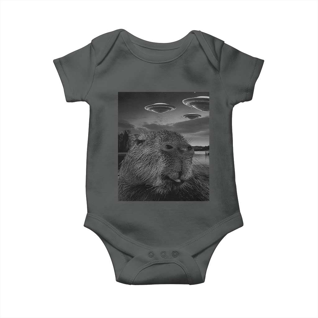 Funny Graphic Capybara Selfie with UFOs Weird Baby Onesie