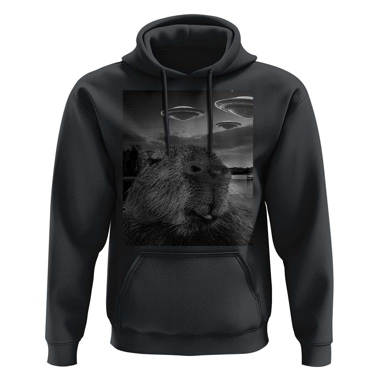 Funny Graphic Capybara Selfie with UFOs Weird Hoodie