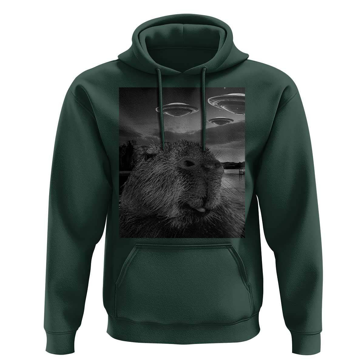 Funny Graphic Capybara Selfie with UFOs Weird Hoodie