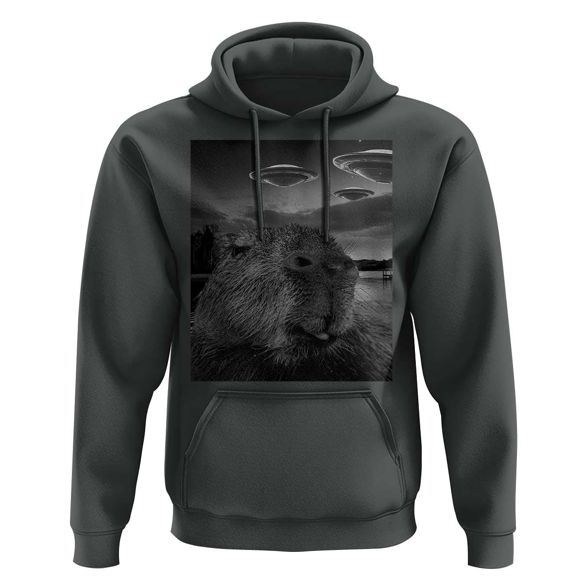 Funny Graphic Capybara Selfie with UFOs Weird Hoodie