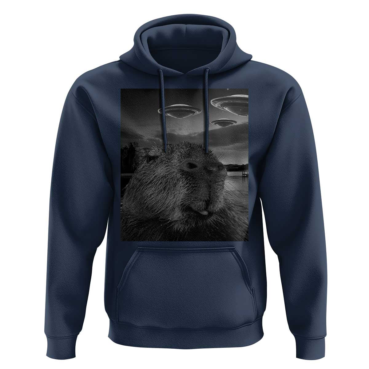 Funny Graphic Capybara Selfie with UFOs Weird Hoodie