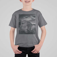 Funny Graphic Capybara Selfie with UFOs Weird T Shirt For Kid - Wonder Print Shop