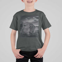 Funny Graphic Capybara Selfie with UFOs Weird T Shirt For Kid - Wonder Print Shop
