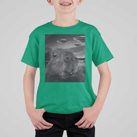 Funny Graphic Capybara Selfie with UFOs Weird T Shirt For Kid - Wonder Print Shop