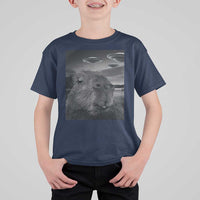Funny Graphic Capybara Selfie with UFOs Weird T Shirt For Kid - Wonder Print Shop
