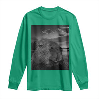Funny Graphic Capybara Selfie with UFOs Weird Long Sleeve Shirt