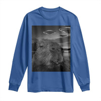 Funny Graphic Capybara Selfie with UFOs Weird Long Sleeve Shirt