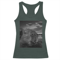 Funny Graphic Capybara Selfie with UFOs Weird Racerback Tank Top