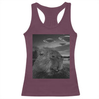 Funny Graphic Capybara Selfie with UFOs Weird Racerback Tank Top