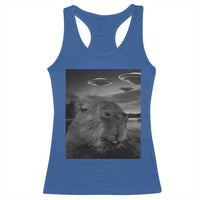 Funny Graphic Capybara Selfie with UFOs Weird Racerback Tank Top