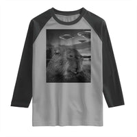 Funny Graphic Capybara Selfie with UFOs Weird Raglan Shirt