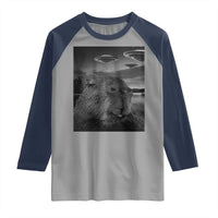 Funny Graphic Capybara Selfie with UFOs Weird Raglan Shirt