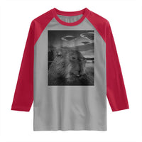 Funny Graphic Capybara Selfie with UFOs Weird Raglan Shirt