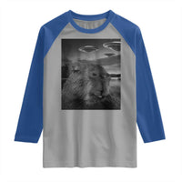 Funny Graphic Capybara Selfie with UFOs Weird Raglan Shirt