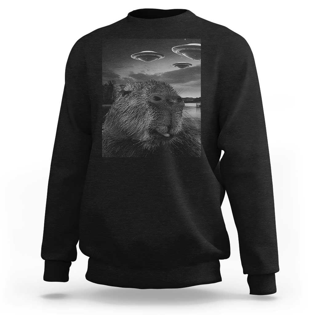 Funny Graphic Capybara Selfie with UFOs Weird Sweatshirt - Wonder Print Shop