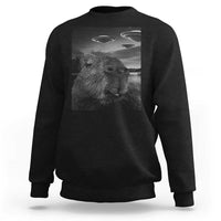 Funny Graphic Capybara Selfie with UFOs Weird Sweatshirt - Wonder Print Shop