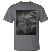 Funny Graphic Capybara Selfie with UFOs Weird T Shirt - Wonder Print Shop