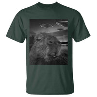 Funny Graphic Capybara Selfie with UFOs Weird T Shirt - Wonder Print Shop