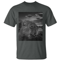 Funny Graphic Capybara Selfie with UFOs Weird T Shirt - Wonder Print Shop