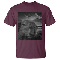 Funny Graphic Capybara Selfie with UFOs Weird T Shirt - Wonder Print Shop
