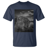 Funny Graphic Capybara Selfie with UFOs Weird T Shirt - Wonder Print Shop