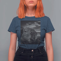 Funny Graphic Capybara Selfie with UFOs Weird T Shirt For Women - Wonder Print Shop