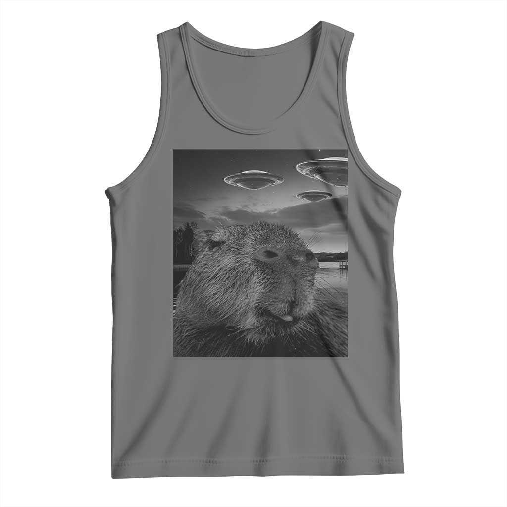 Funny Graphic Capybara Selfie with UFOs Weird Tank Top