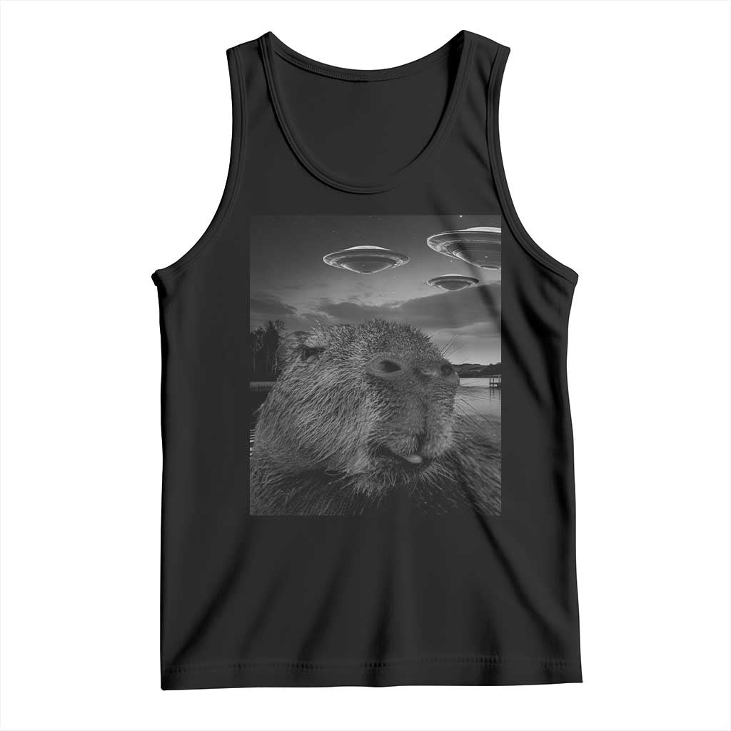 Funny Graphic Capybara Selfie with UFOs Weird Tank Top
