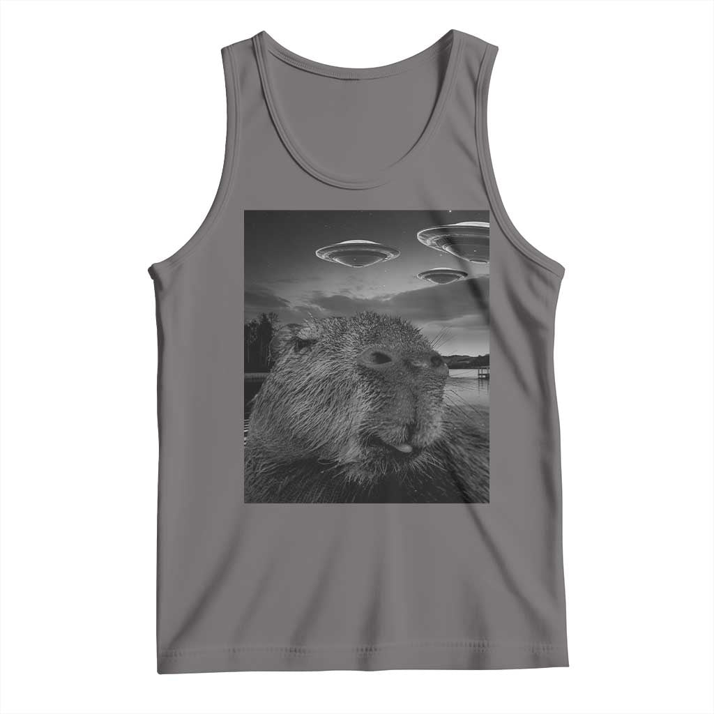 Funny Graphic Capybara Selfie with UFOs Weird Tank Top