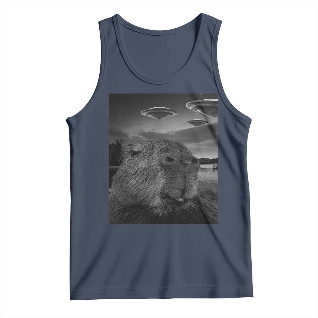 Funny Graphic Capybara Selfie with UFOs Weird Tank Top