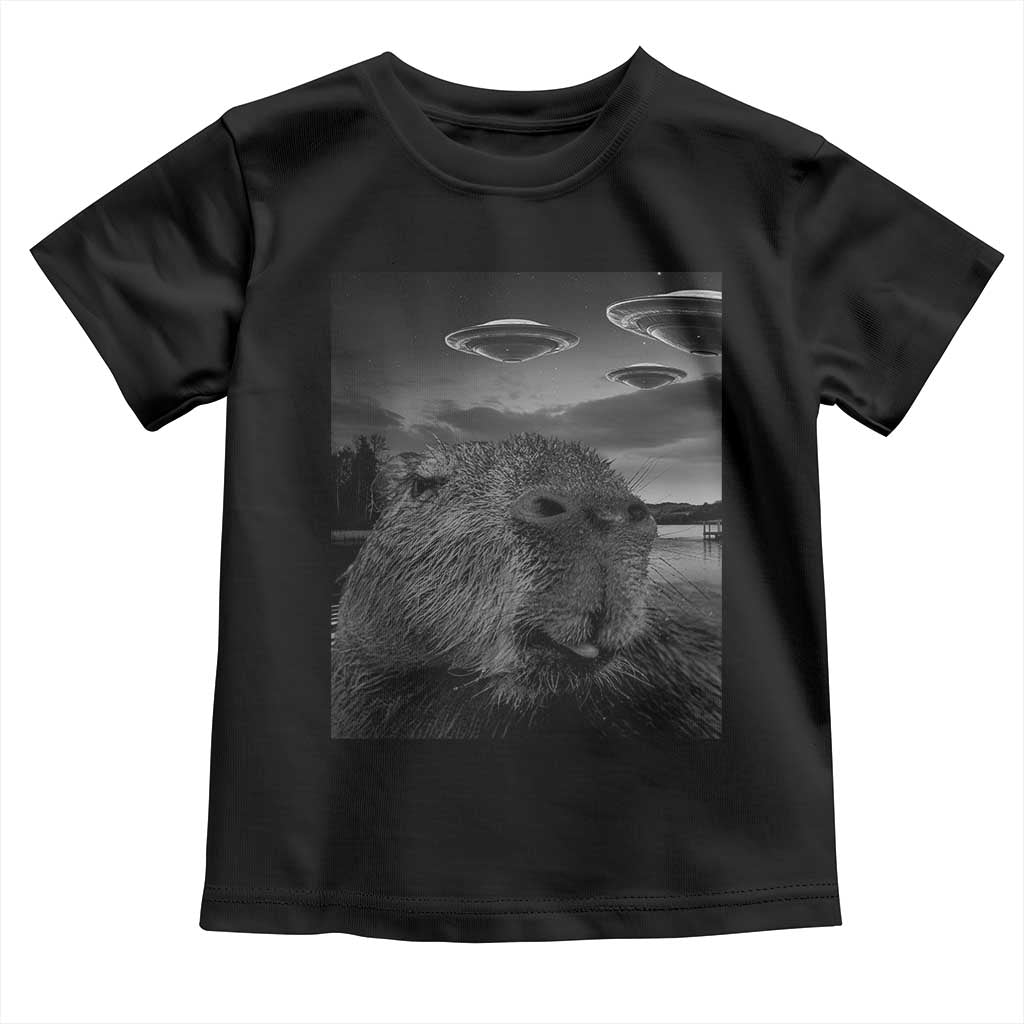 Funny Graphic Capybara Selfie with UFOs Weird Toddler T Shirt